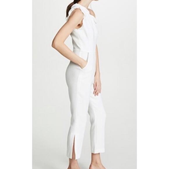 Black Halo Jumpsuit Womens 4 White Pravella One Shoulder Textured Flare Slit Leg - Picture 3 of 12